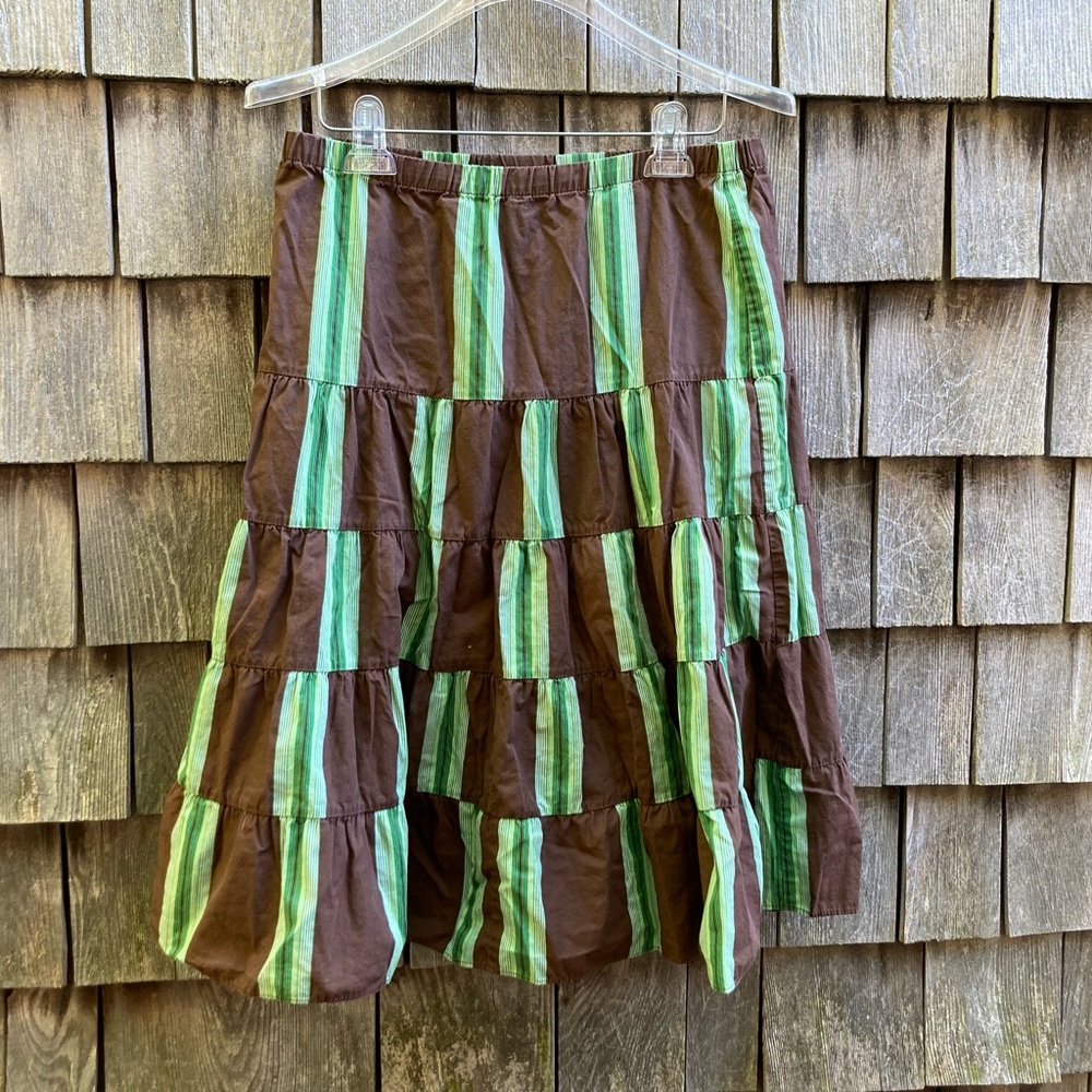 Old Navy cotton tiered brown and green skirt